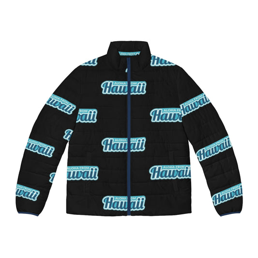 Aloha State of Mind Tropical Puffer Jacket featuring Hawaii graphic design