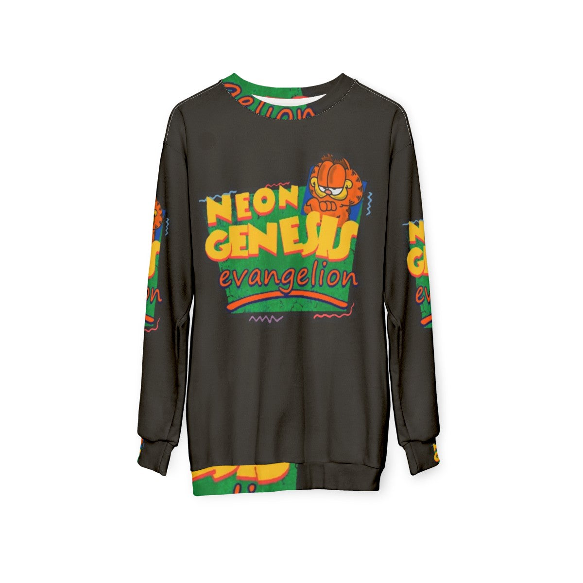 Neon Genesis Evangelion and Garfield crossover graphic sweatshirt - hanging