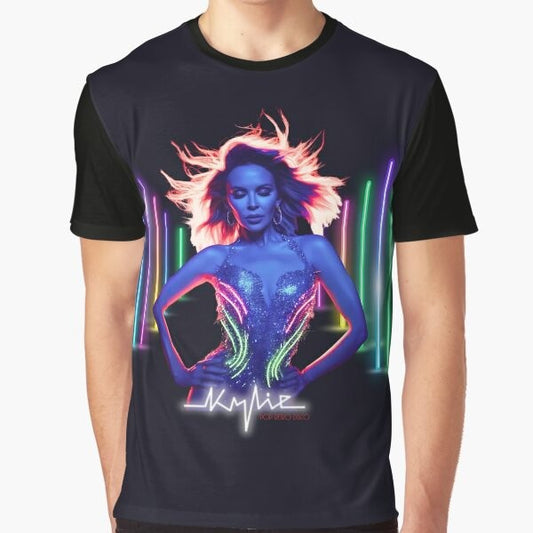 Kylie Minogue Vegas High Tension Tour Graphic T-Shirt featuring a vibrant pop retro disco design