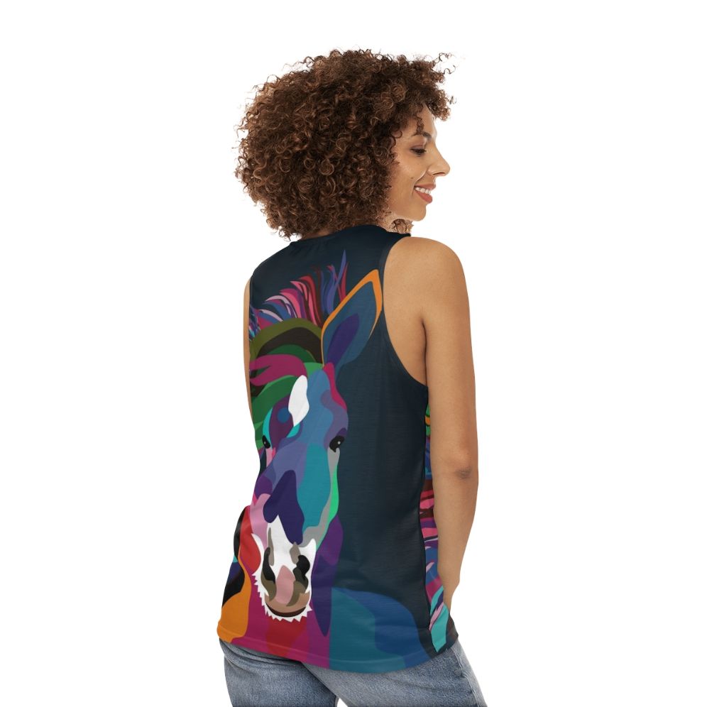 Vibrant abstract horse running unisex tank top - women back