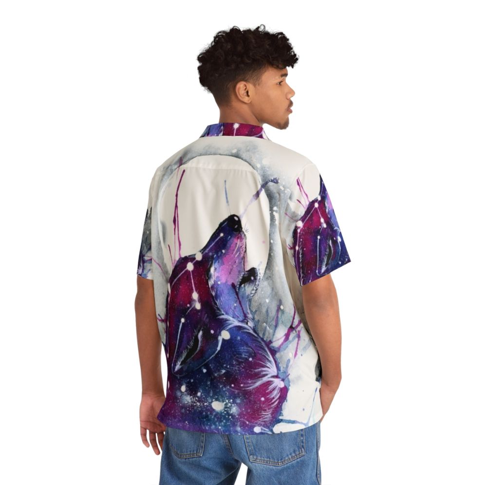 Galaxy wolf print on a tropical Hawaiian shirt - People Back