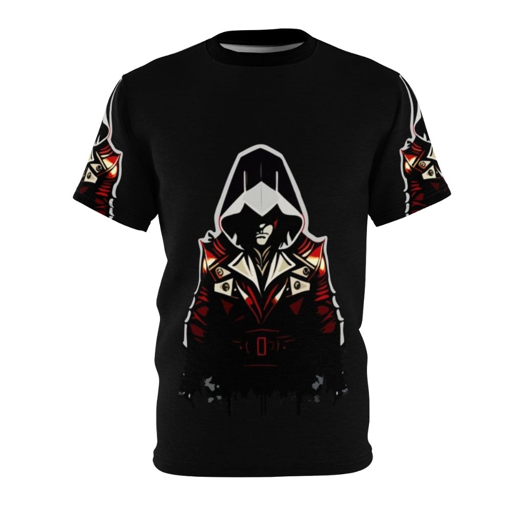 Assassins Creed Inspired T-shirt featuring characters and symbols from the popular video game series