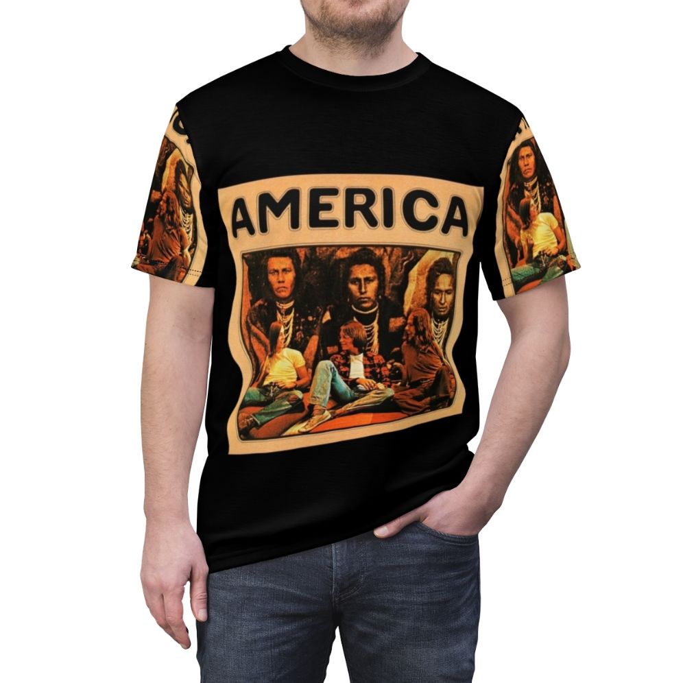 Stylized AOP T-shirt featuring the iconic America band logo - men front