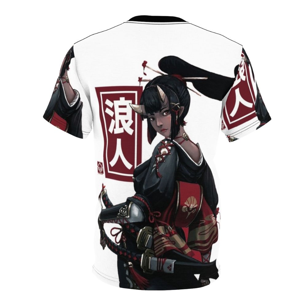 Japanese-inspired cyberpunk aesthetic t-shirt featuring ninja, samurai, and geisha elements - Back