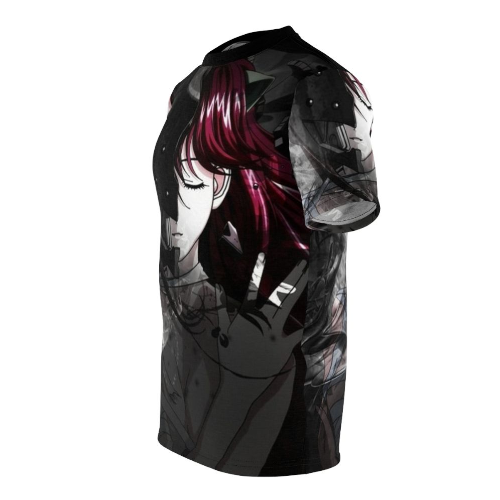 Elfen Lied inspired anime t-shirt featuring a kawaii anime girl character in a horror-themed graphic design - men left