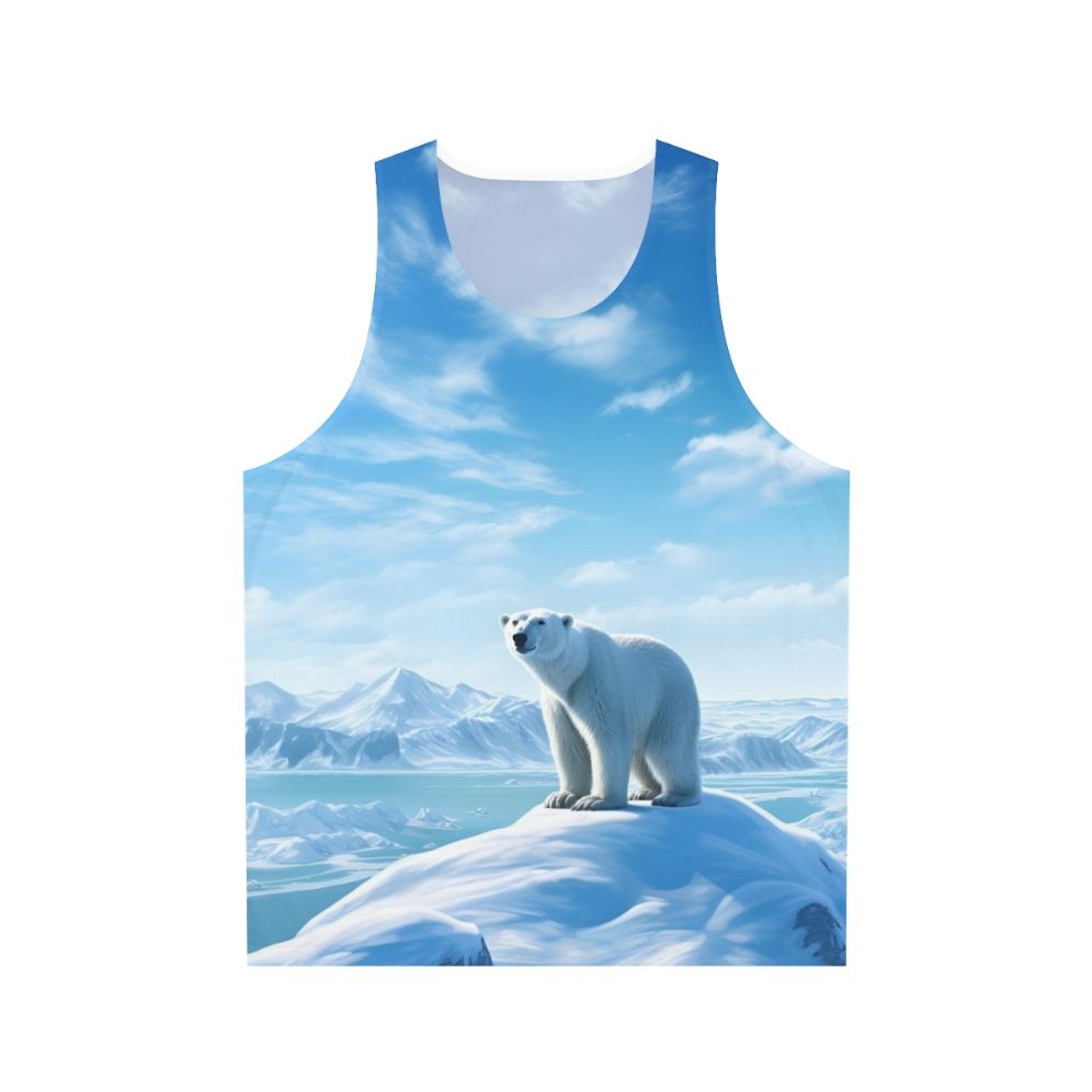 Unisex tank top featuring a breathtaking arctic landscape with a polar bear