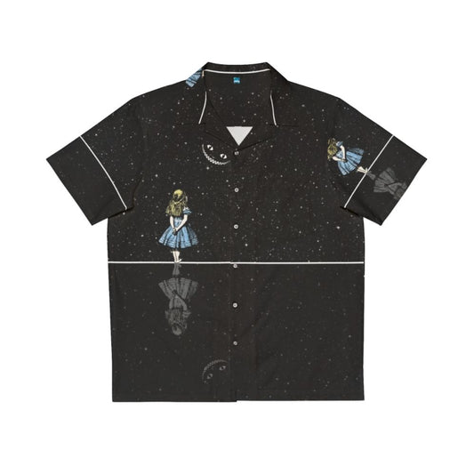 Alice In Wonderland Starry Night Hawaiian Shirt with Cheshire Cat and Galactic Cosmic Design