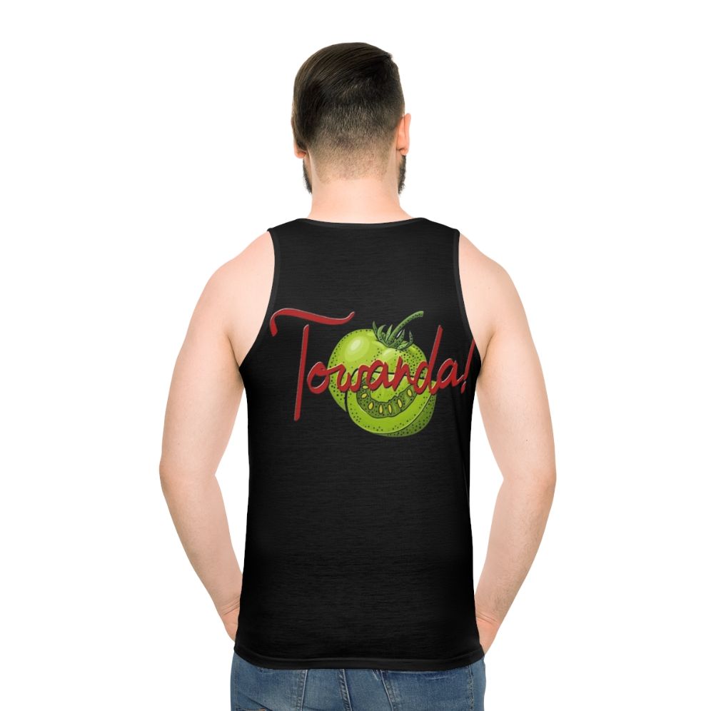 Unisex tank top with Towanda Fried Green Tomatoes graphic - men back