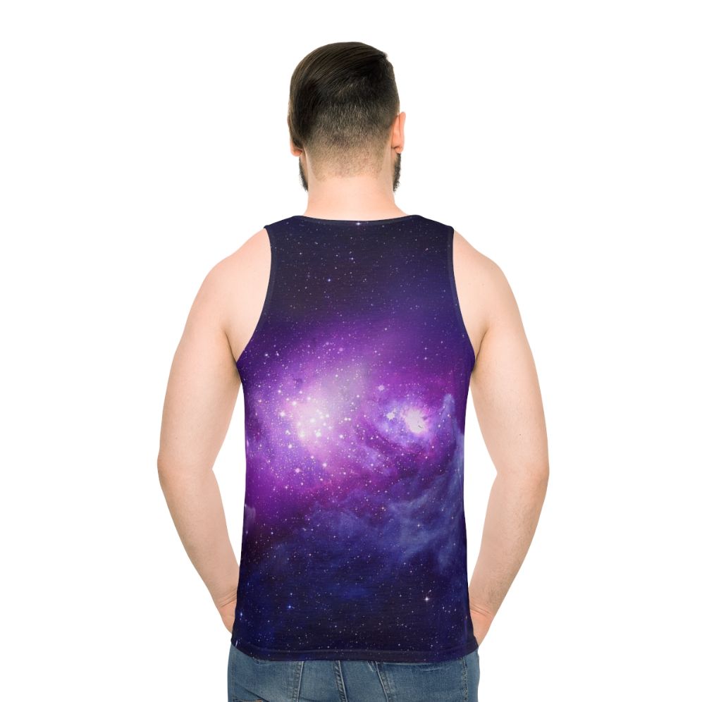 Vibrant galaxy unisex tank top with starry night design - men back