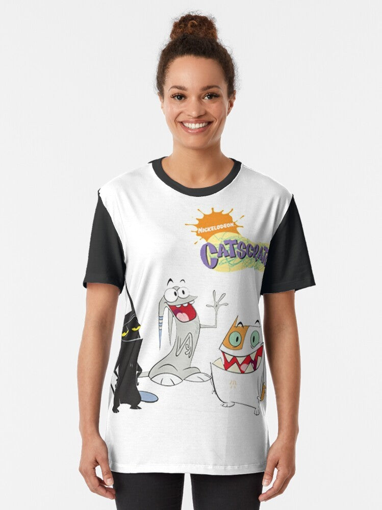 Catscratch cartoon character t-shirt featuring a graphic design with a cat and the show's title - Women