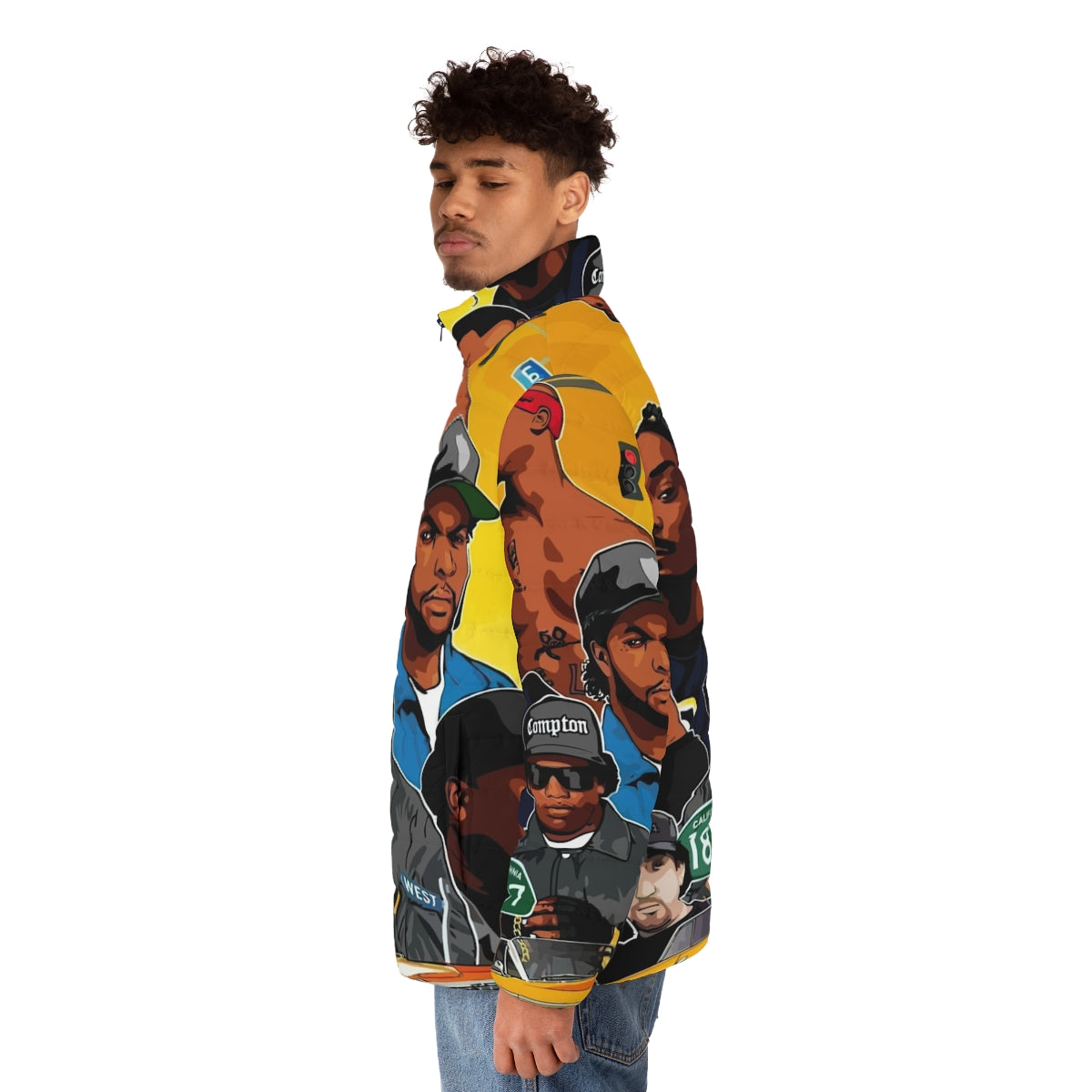 West Rappers Puffer Jacket featuring iconic 90s hip hop design - men side left