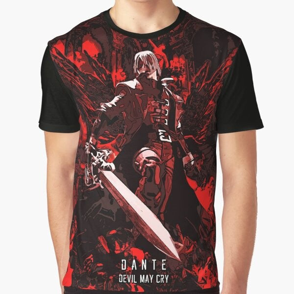 Classic Dante from Devil May Cry graphic t-shirt featuring the character Dante and abstract design