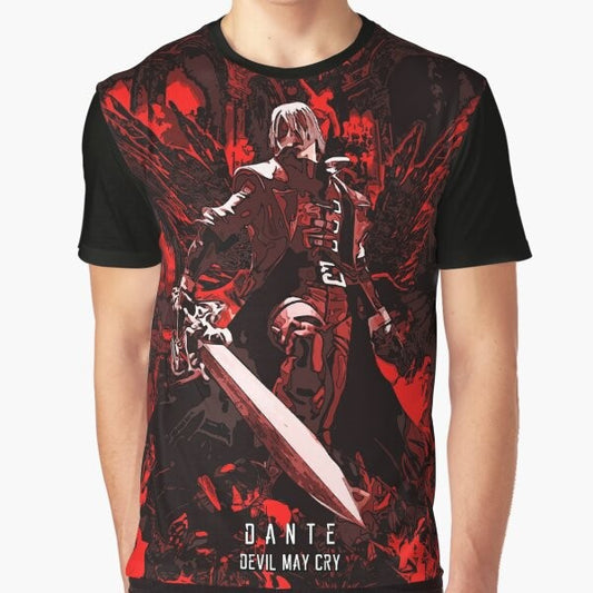 Classic Dante from Devil May Cry graphic t-shirt featuring the character Dante and abstract design