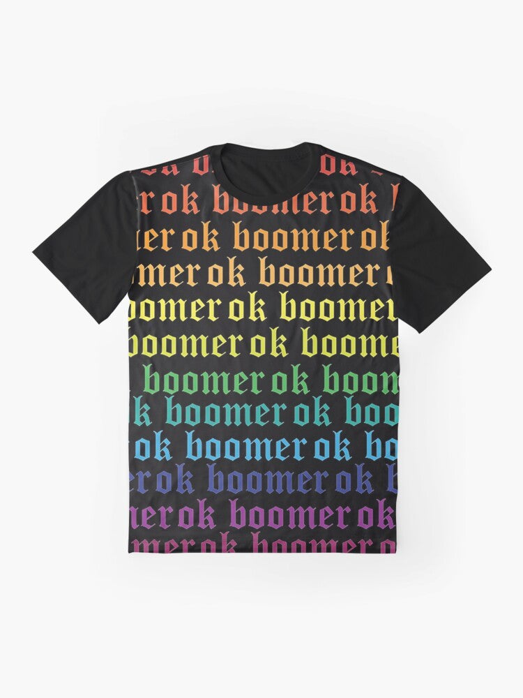 LGBTQIA+ "Ok Boomer" Graphic T-Shirt with Rainbow Design - Flat lay