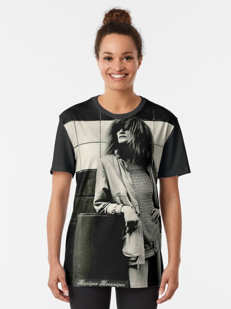 Musique Mécanique graphic t-shirt featuring the name of the acclaimed jazz composer Carla Bley - Women