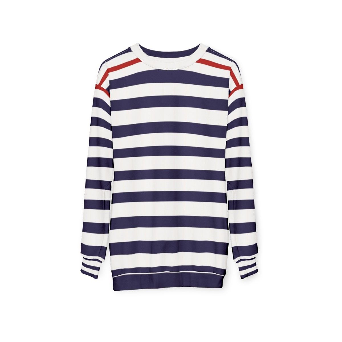 Nautical navy blue striped minimalist sweatshirt - hanging