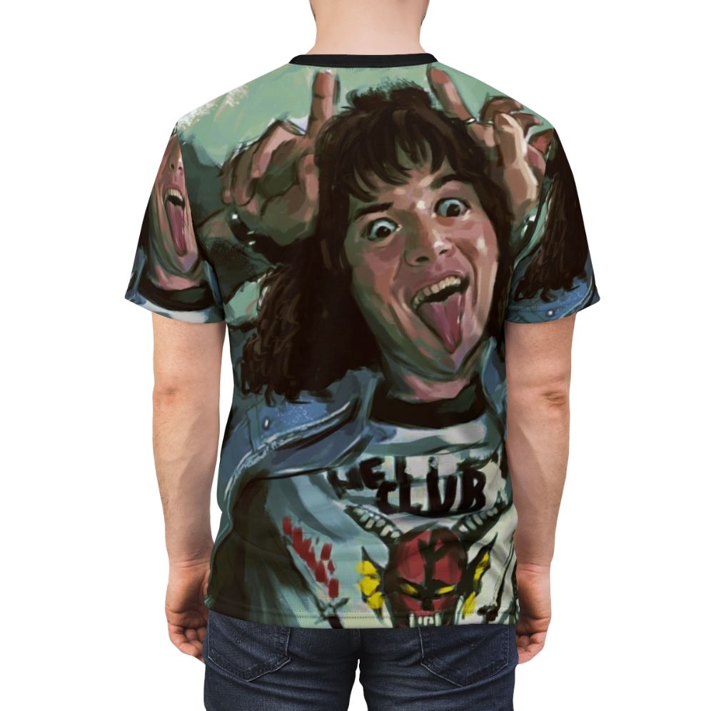 Portrait art t-shirt featuring Eddie Munson from the Netflix series Stranger Things - men back