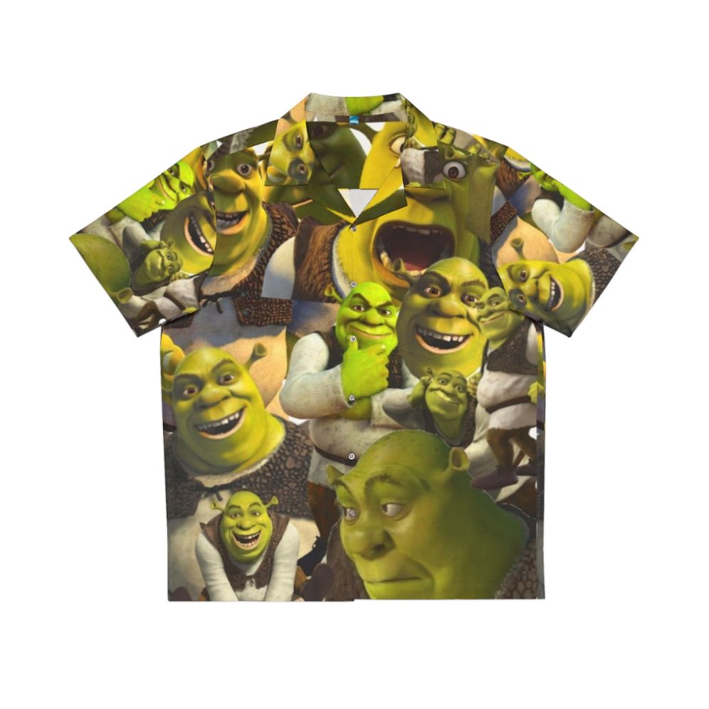 Shrek Hawaiian shirt with Shrek, Fiona, and Donkey characters