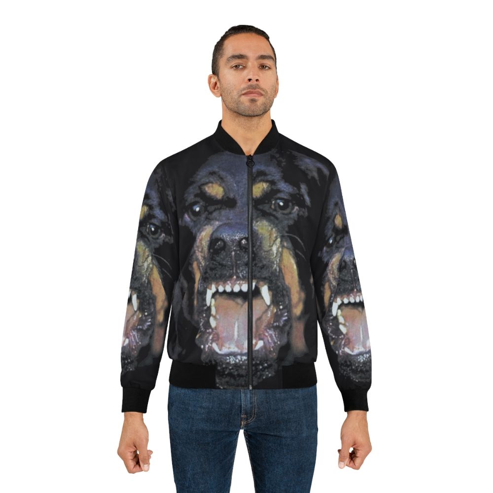 Rottweiler Bomber Jacket with Dog Silhouette Design - Lifestyle