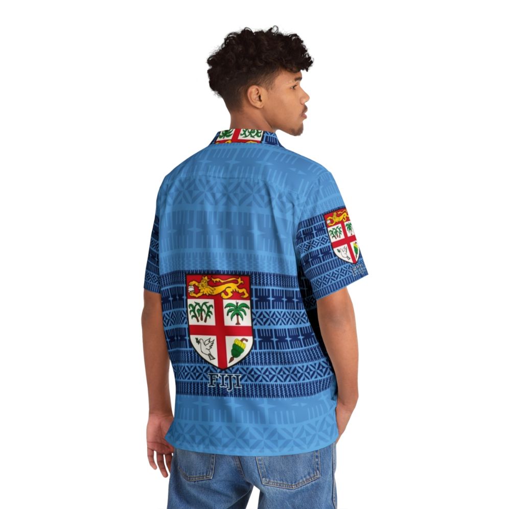 Blue Fiji Flag Masi Tapa Hawaiian Shirt - People Back