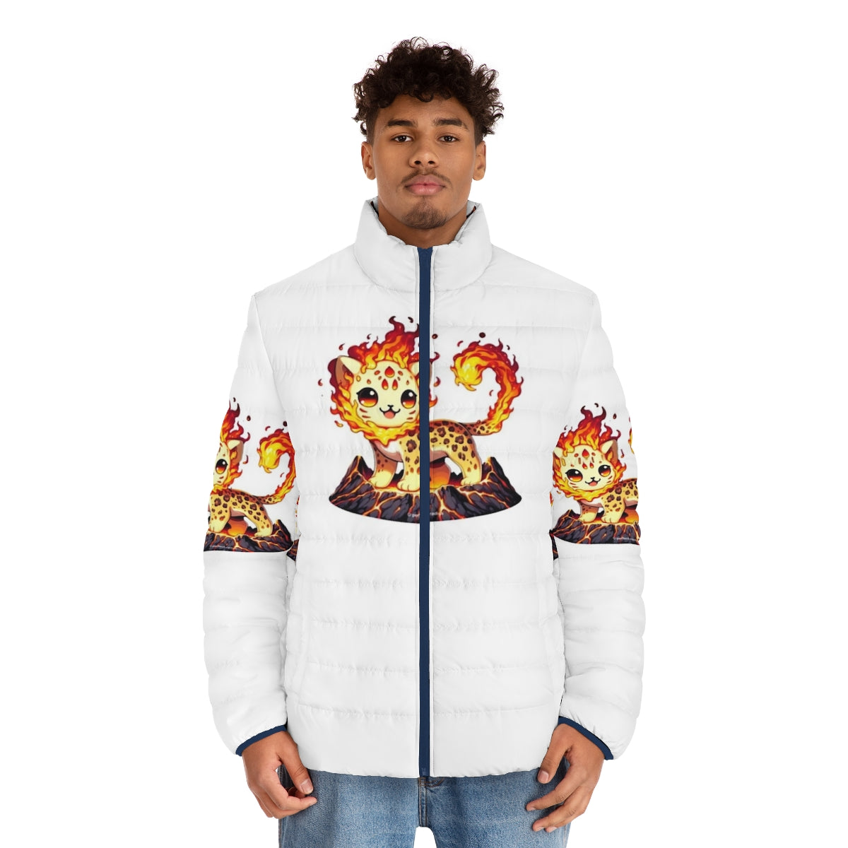 Lava Leopard puffer jacket with fantastical animal print design - men front