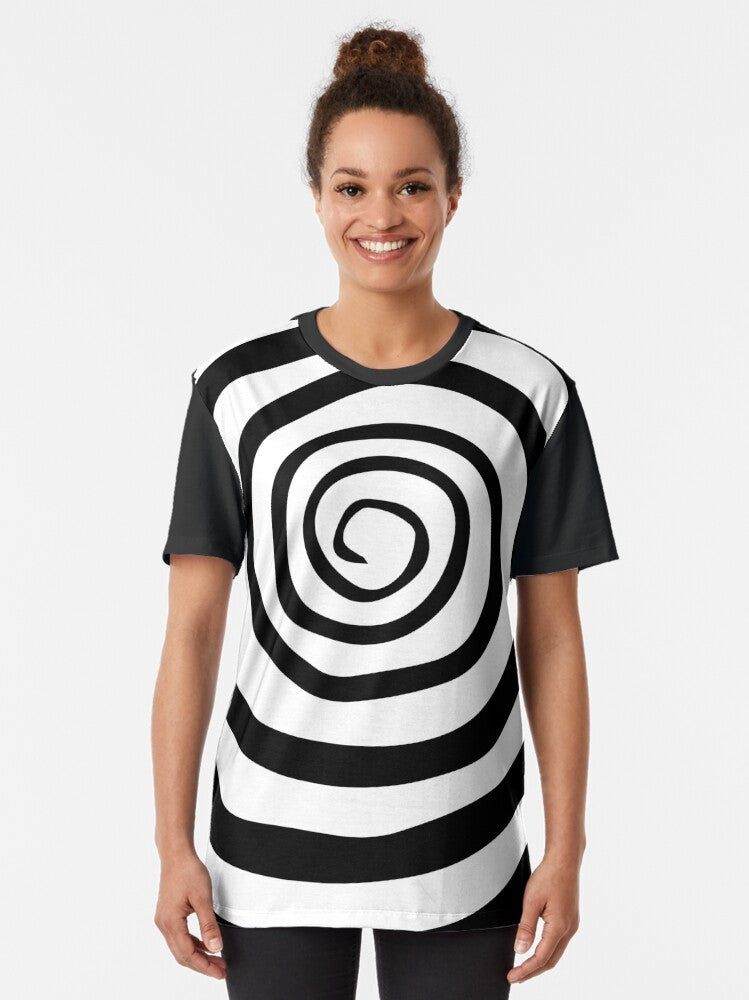 Motionless In White "Spiral" graphic t-shirt design featuring the band's logo and a spiral pattern - Women