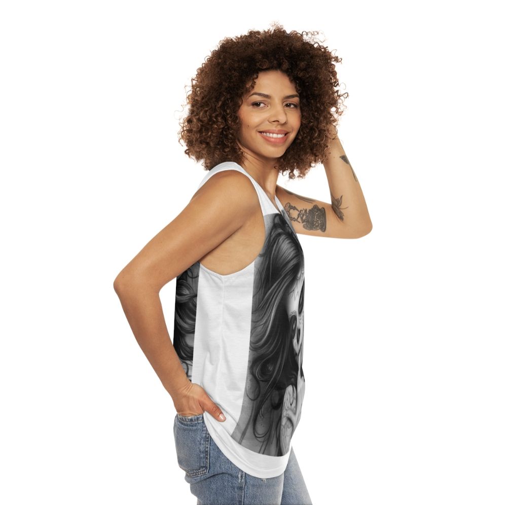 Unisex Chicano Style Tank Top with Skull Design - women side