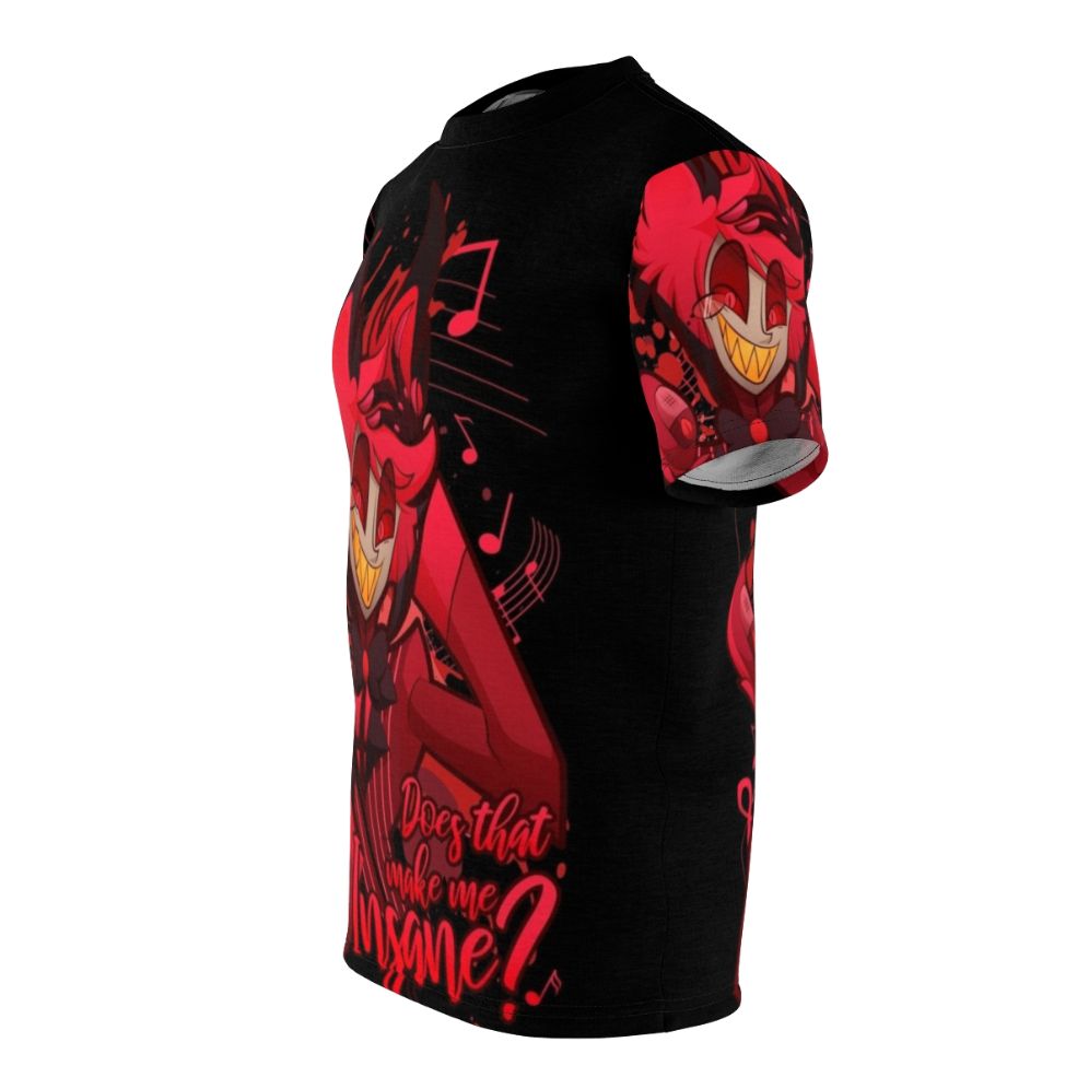 Hellish red graphic tee with Alastor the Radio Demon from the Hazbin Hotel cartoon series - men left