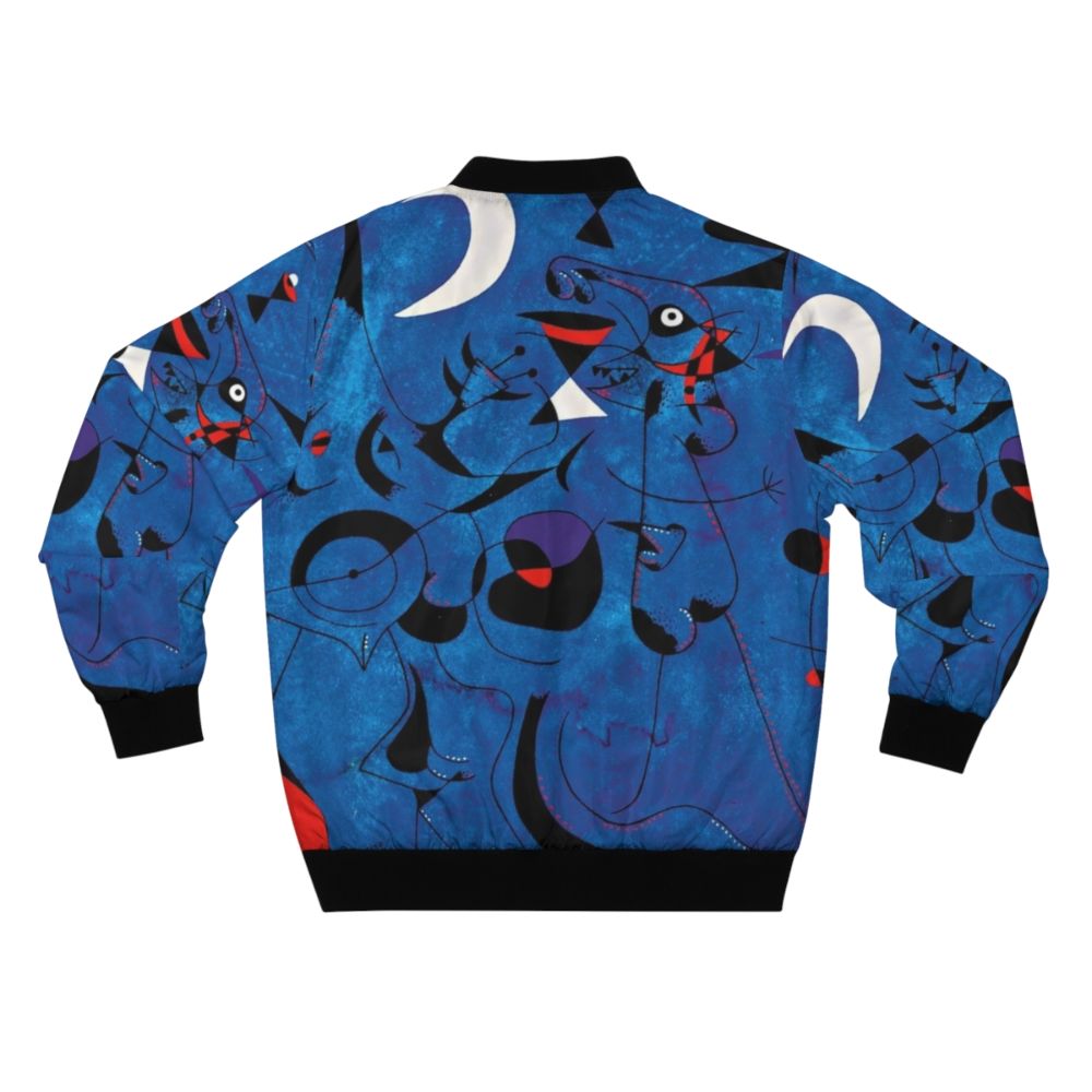 Bomber jacket featuring vibrant abstract shapes and colors inspired by the art of famous Spanish painter Joan Miró - Back