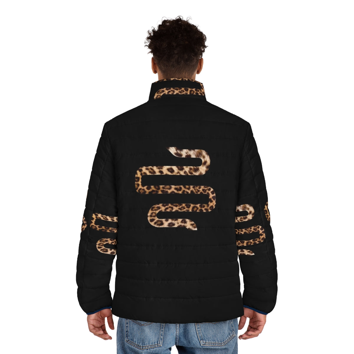 Sickick Cheetah Print Puffer Jacket featuring the iconic Sickick snake and cheetah design - men back