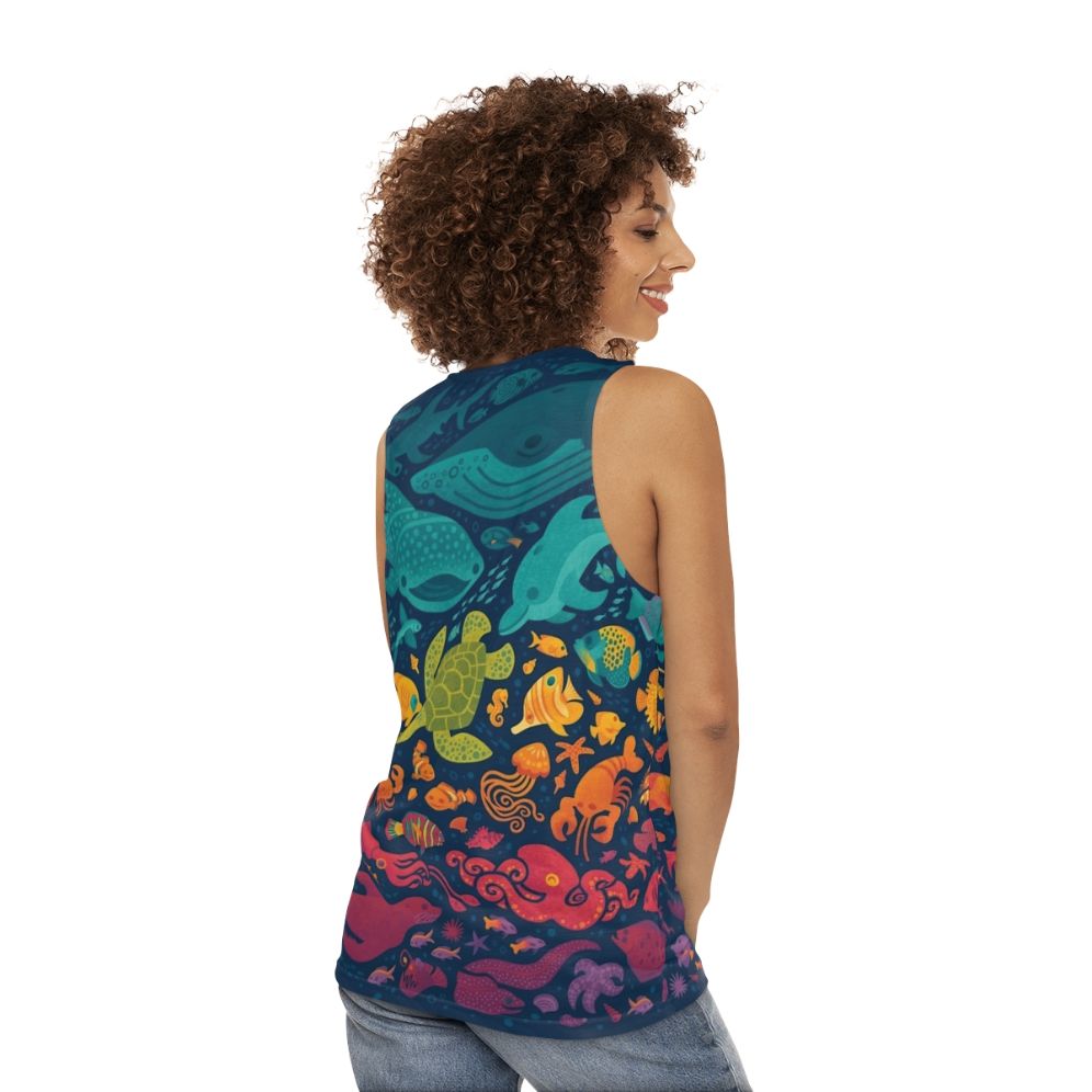 Colorful aquatic spectrum unisex tank top - women back