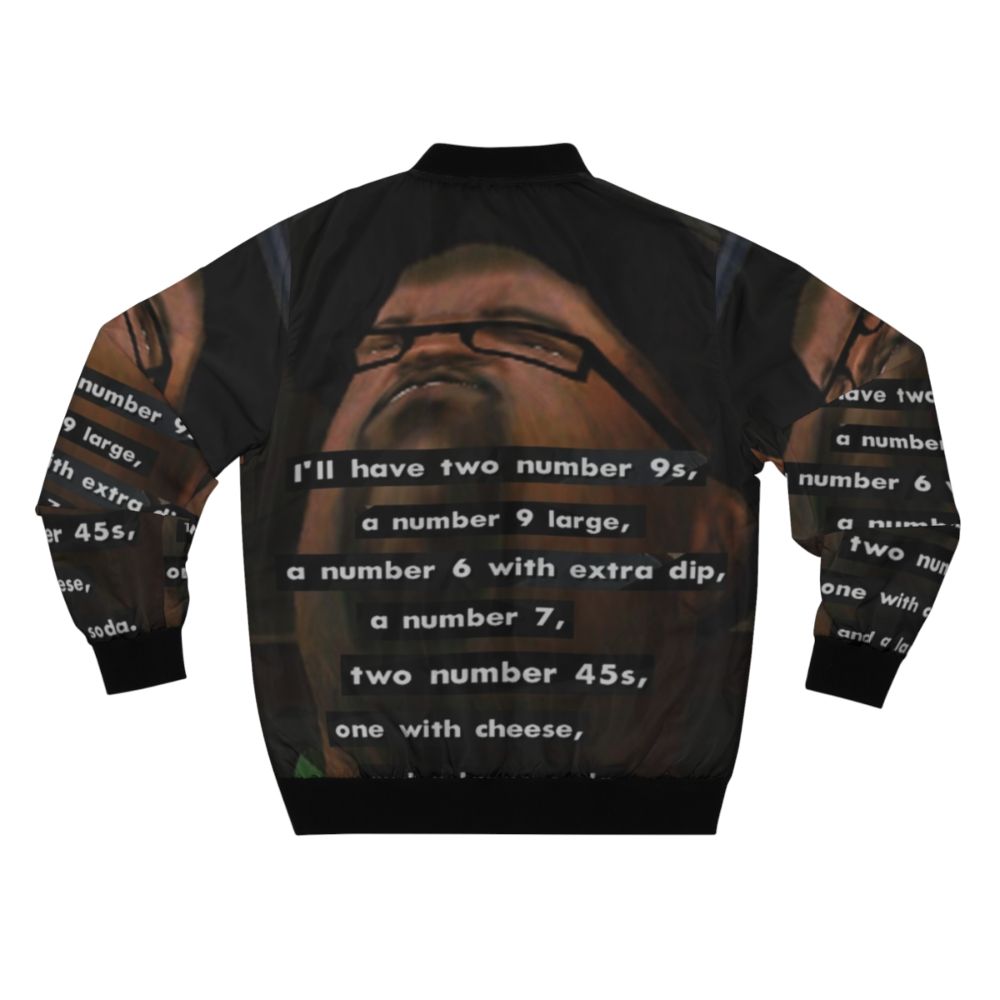 A bomber jacket featuring the iconic "Big Smoke's Order" meme from the video game Grand Theft Auto: San Andreas. - Back