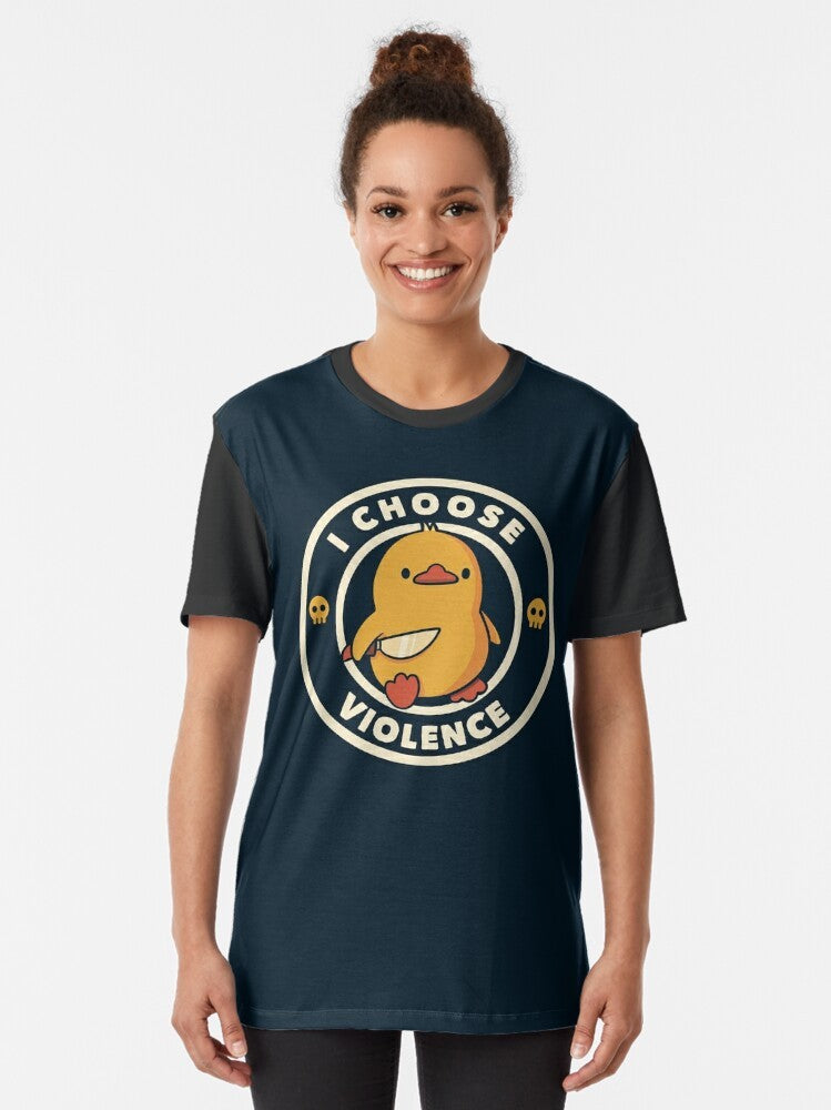 A funny graphic t-shirt featuring a violent duck with a skull design by Tobe Fonseca - Women