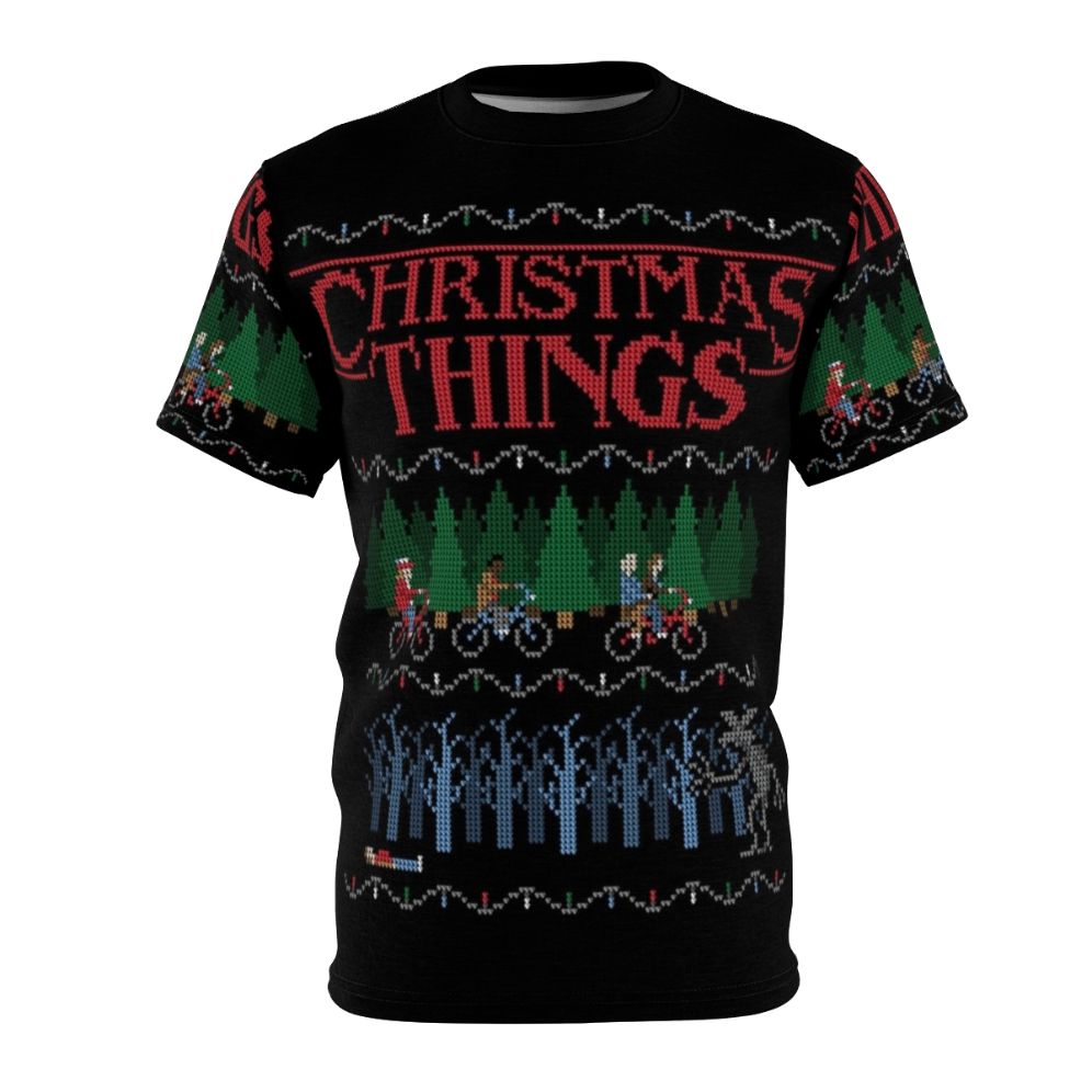 Festive Christmas sweater design printed on a high-quality t-shirt