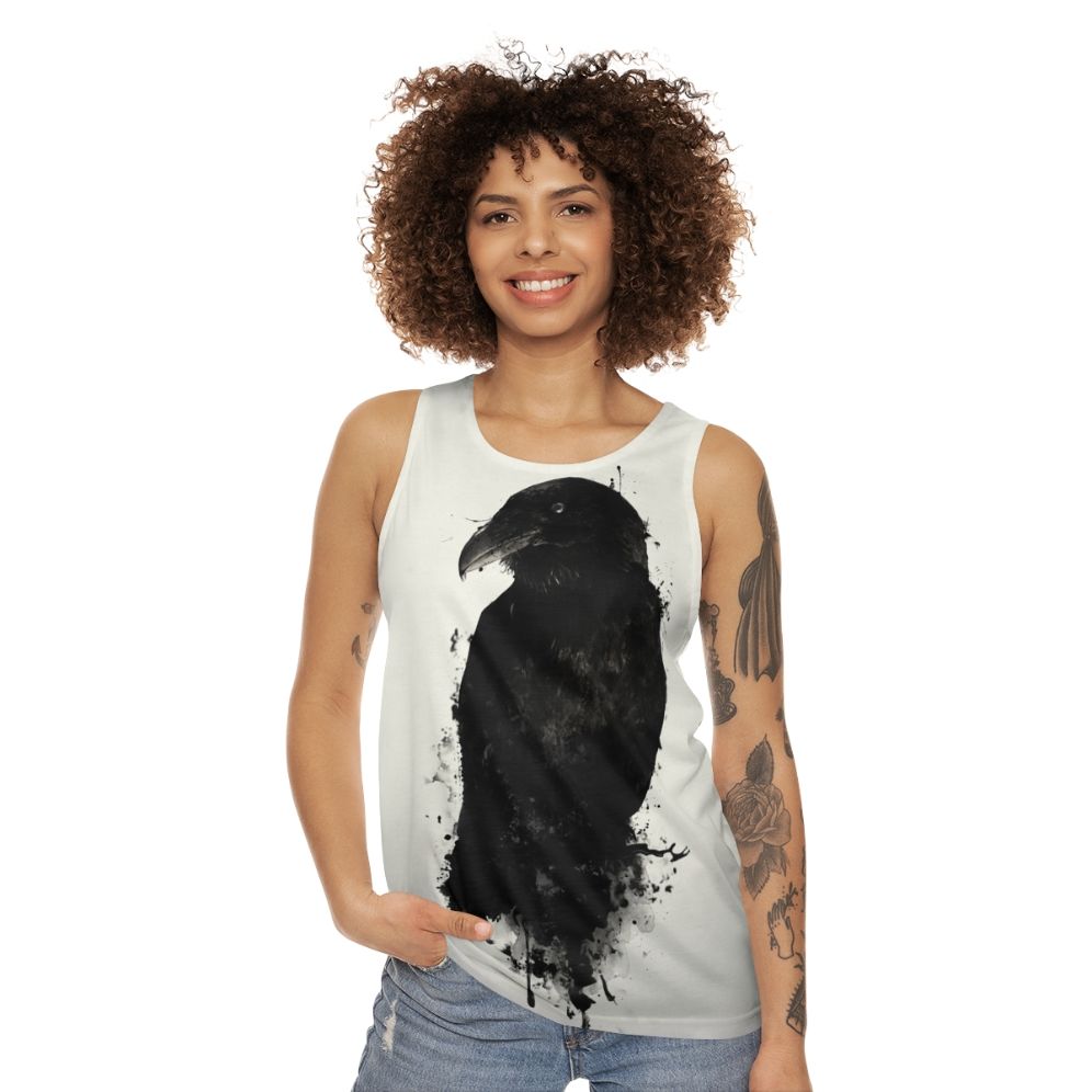 Raven unisex tank top with nature and mythology inspired design - women