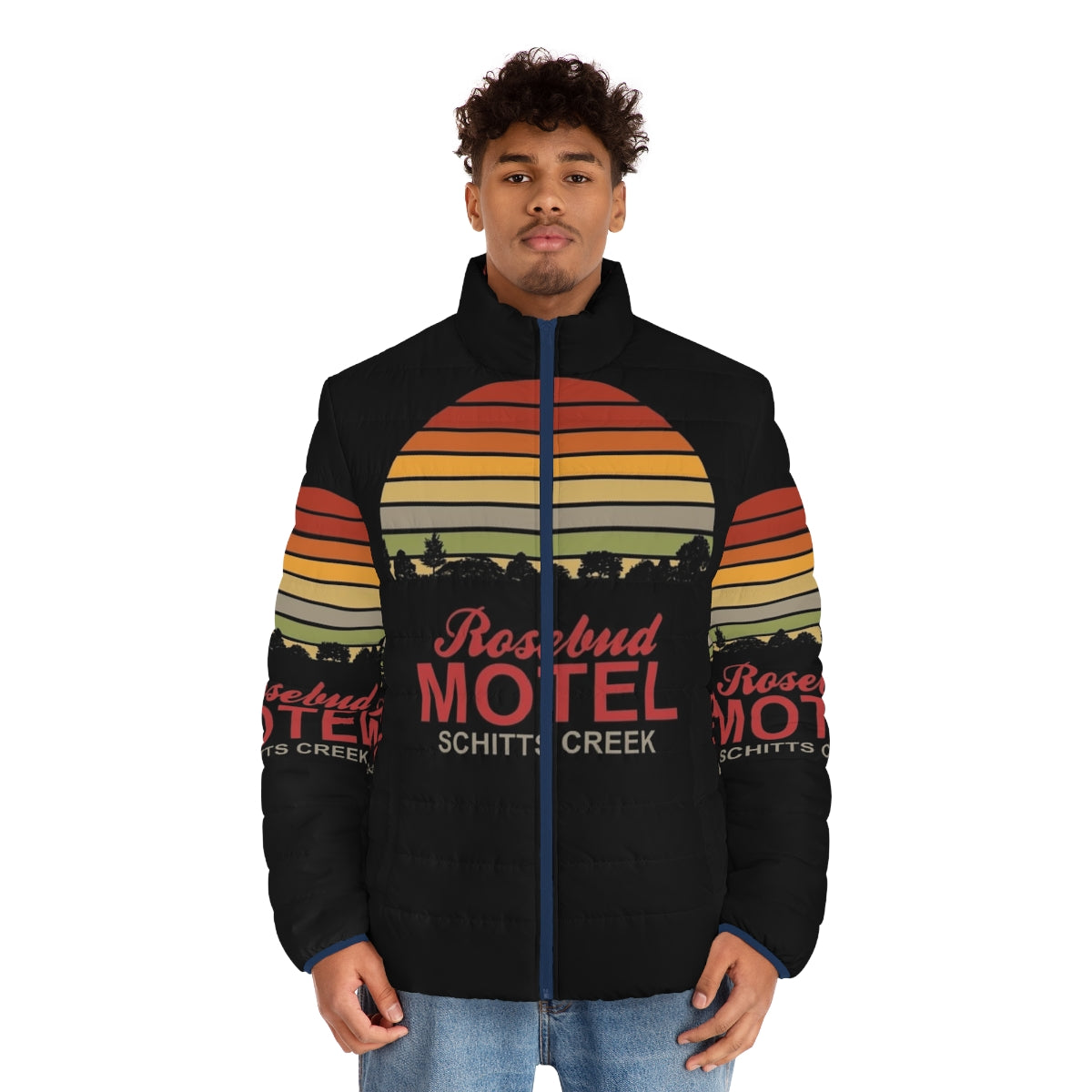 Schitt's Creek Rosebud Motel Sunset Puffer Jacket - men front