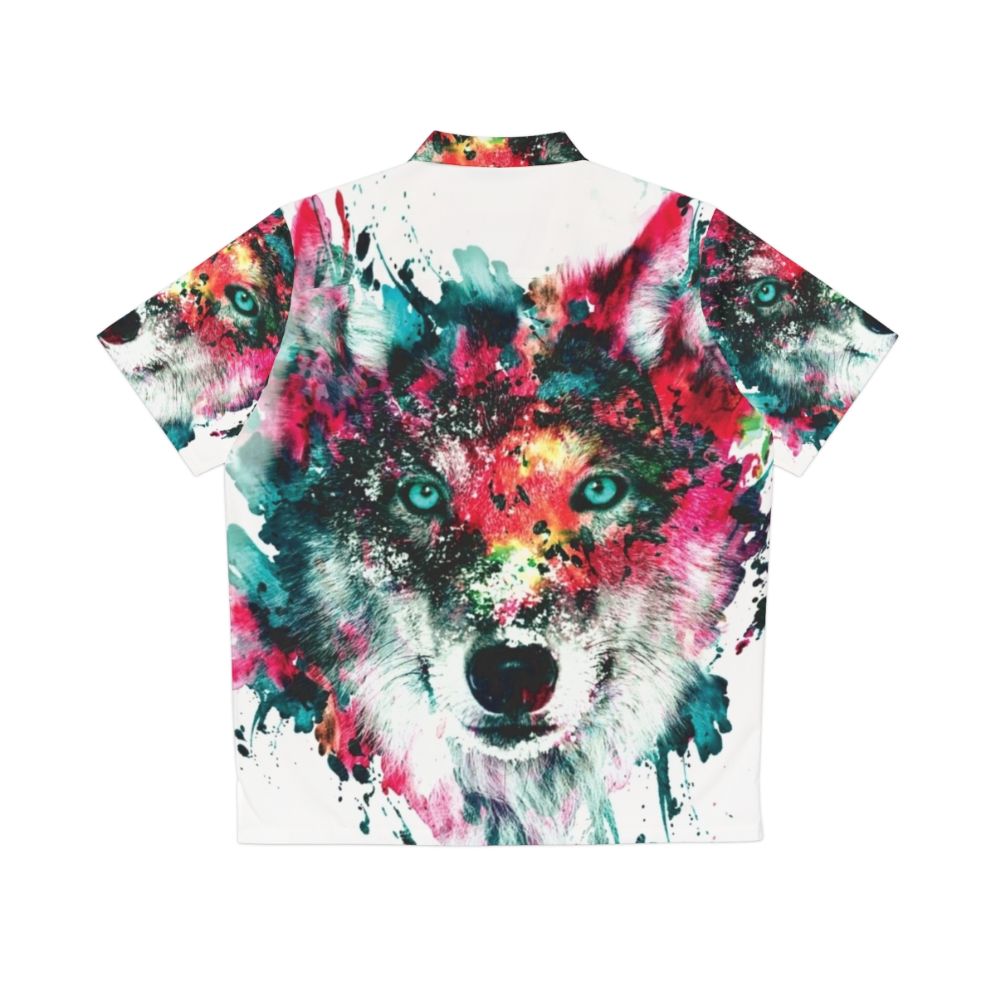 Colorful abstract wolf print Hawaiian shirt - Back