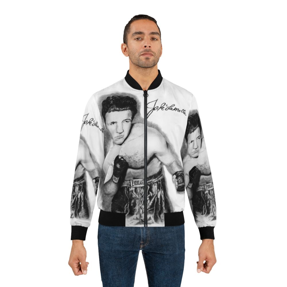 Raging Bull boxer bomber jacket in black and white sketch design - Lifestyle