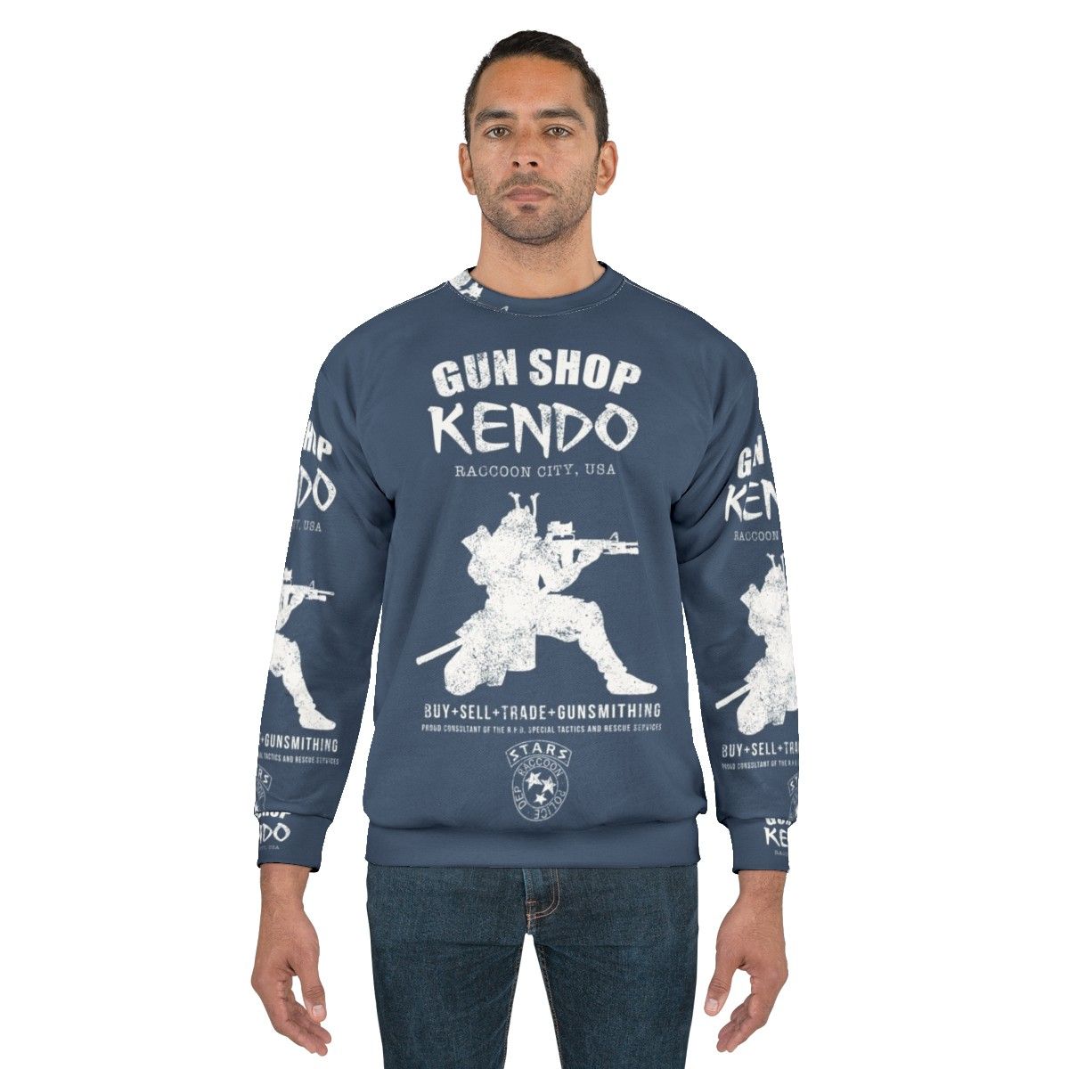 Kendo Gun Shop Sweatshirt featuring Resident Evil survival horror gaming elements - men