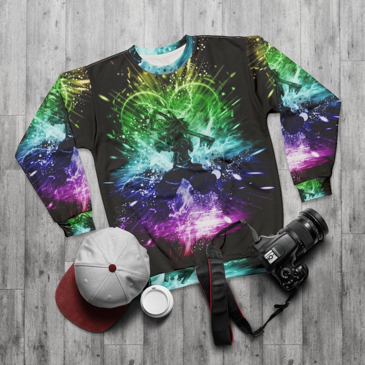 Kingdom Hearts Sweatshirt with Vibrant Pop Art Design - flat lay