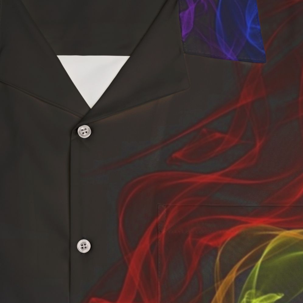 Pink Floyd 'Dark Side of the Moon' inspired Hawaiian shirt with abstract prism and rainbow design - Detail