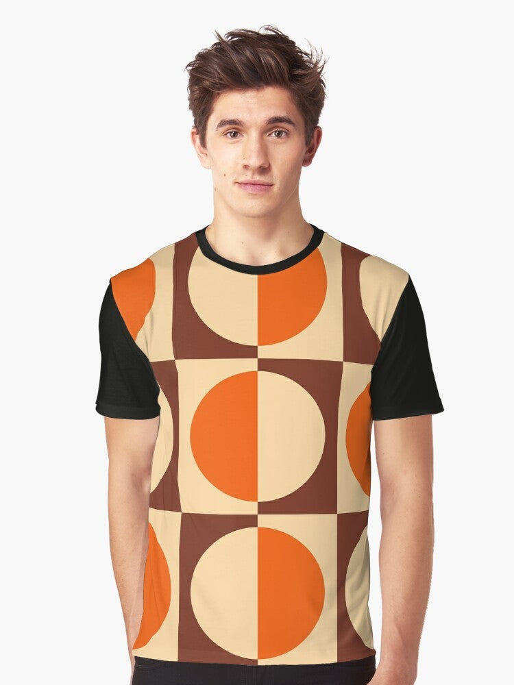 Retro geometric half square and circle pattern t-shirt - Men