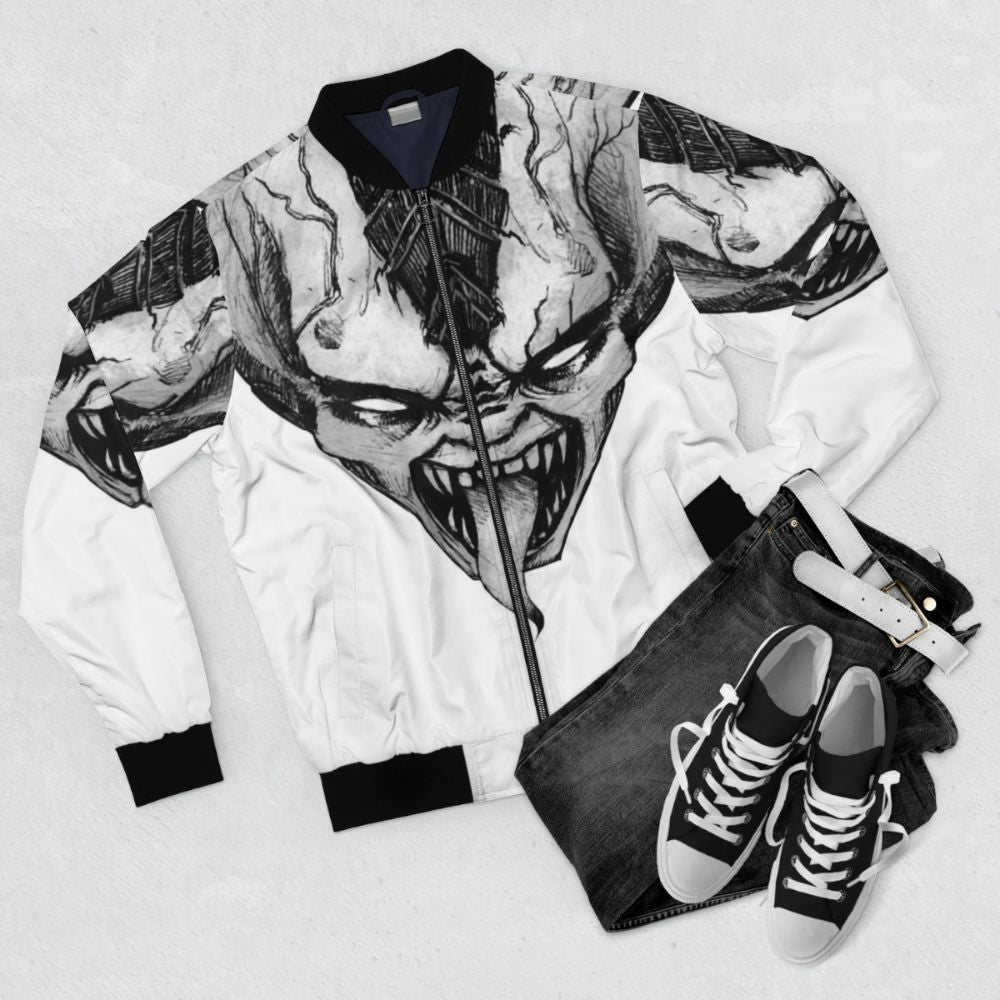 Genestealer Tyranid Bomber Jacket with Warhammer 40k design - Flat lay