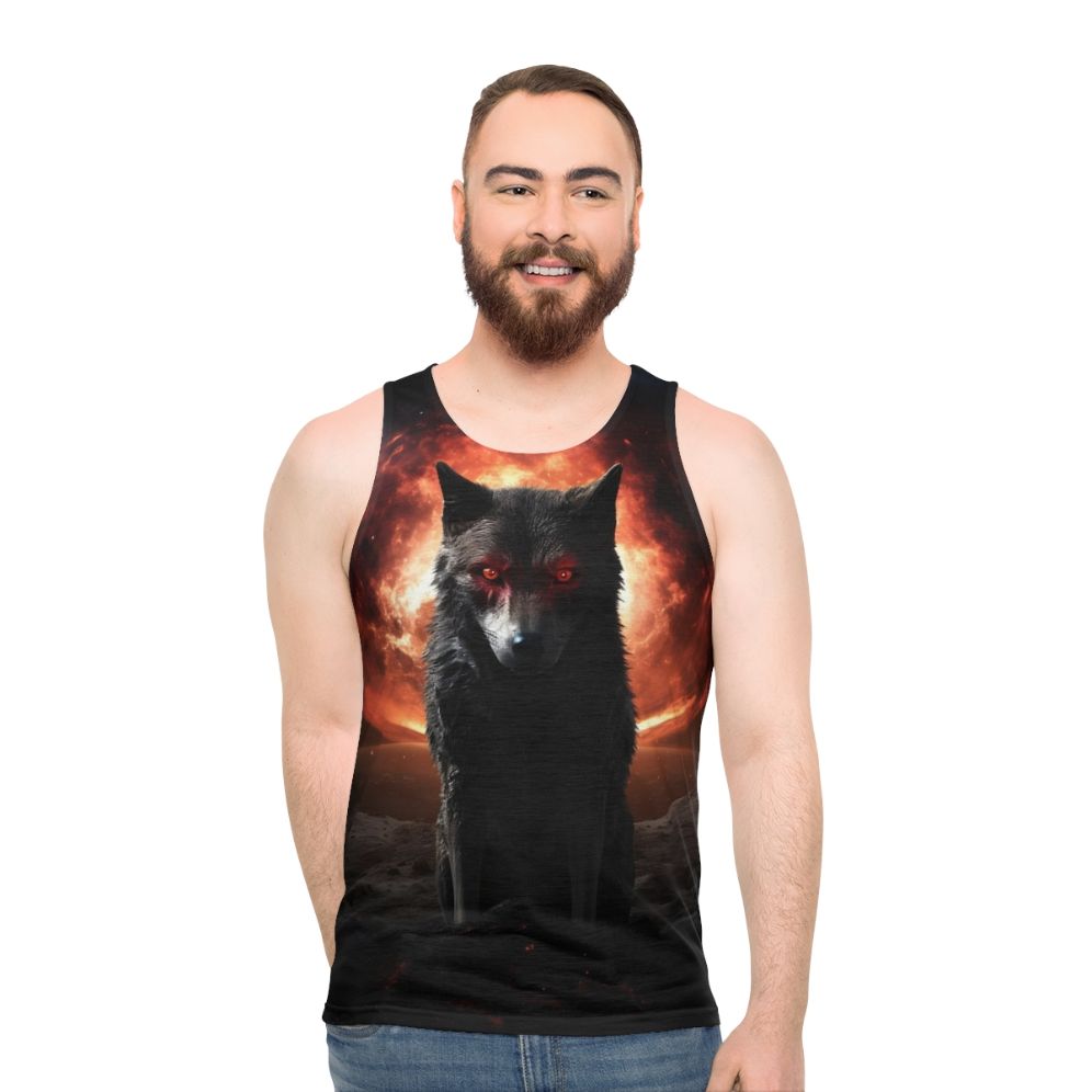 Satanic dog horror design unisex tank top - men