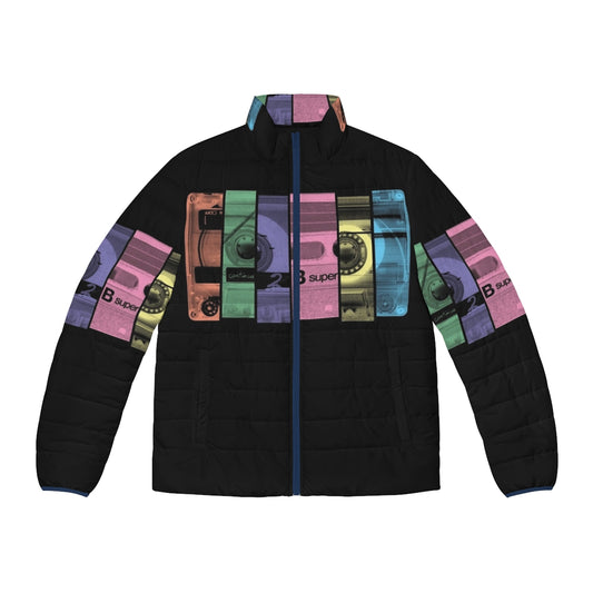 Retro 80s style puffer jacket with cassette tape design