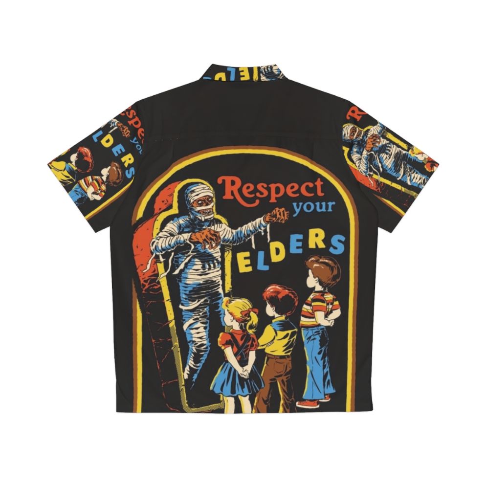 Respect Your Elders Vintage Hawaiian Shirt with Mummy Horror Design - Back