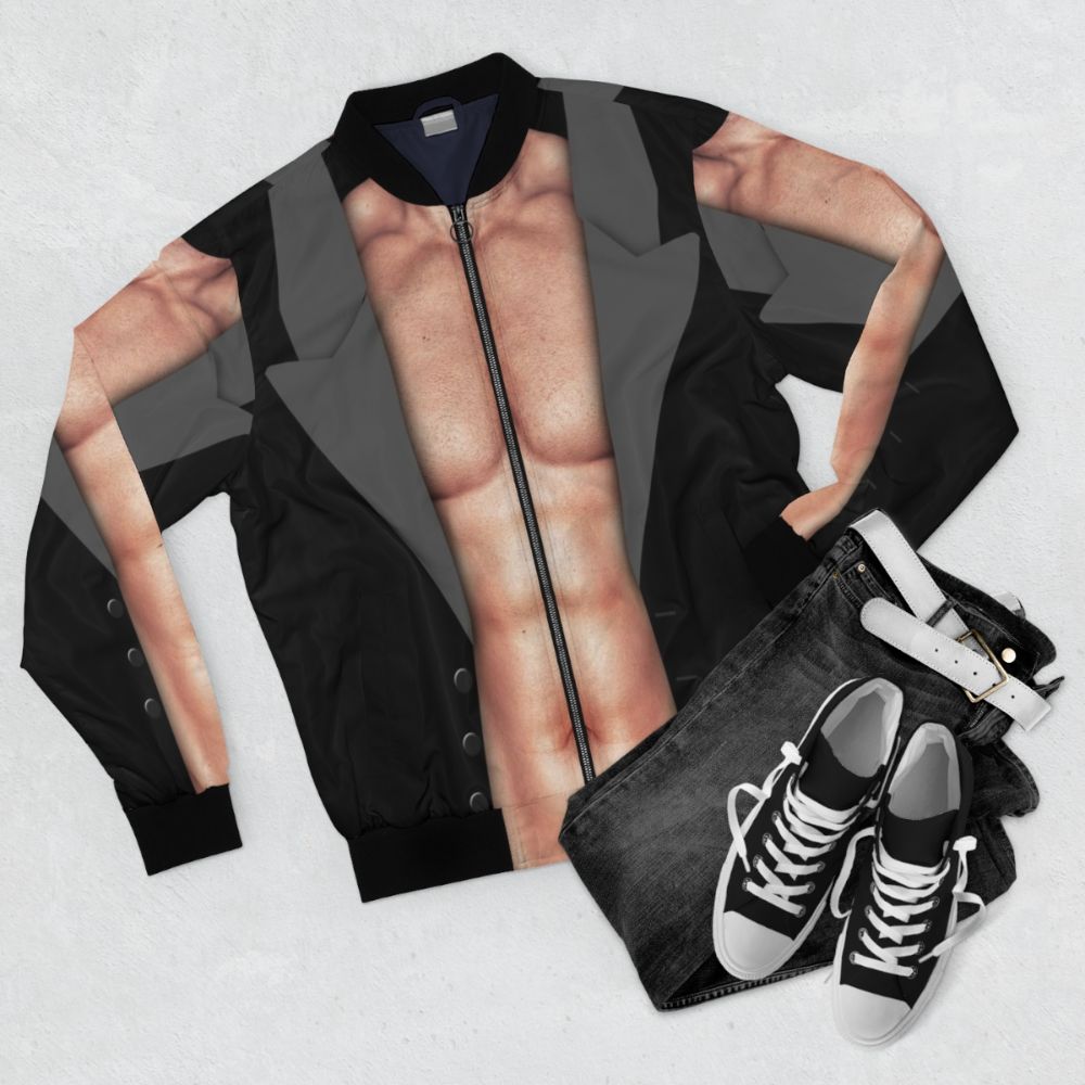 Sexy muscle bomber jacket with six pack design - Flat lay