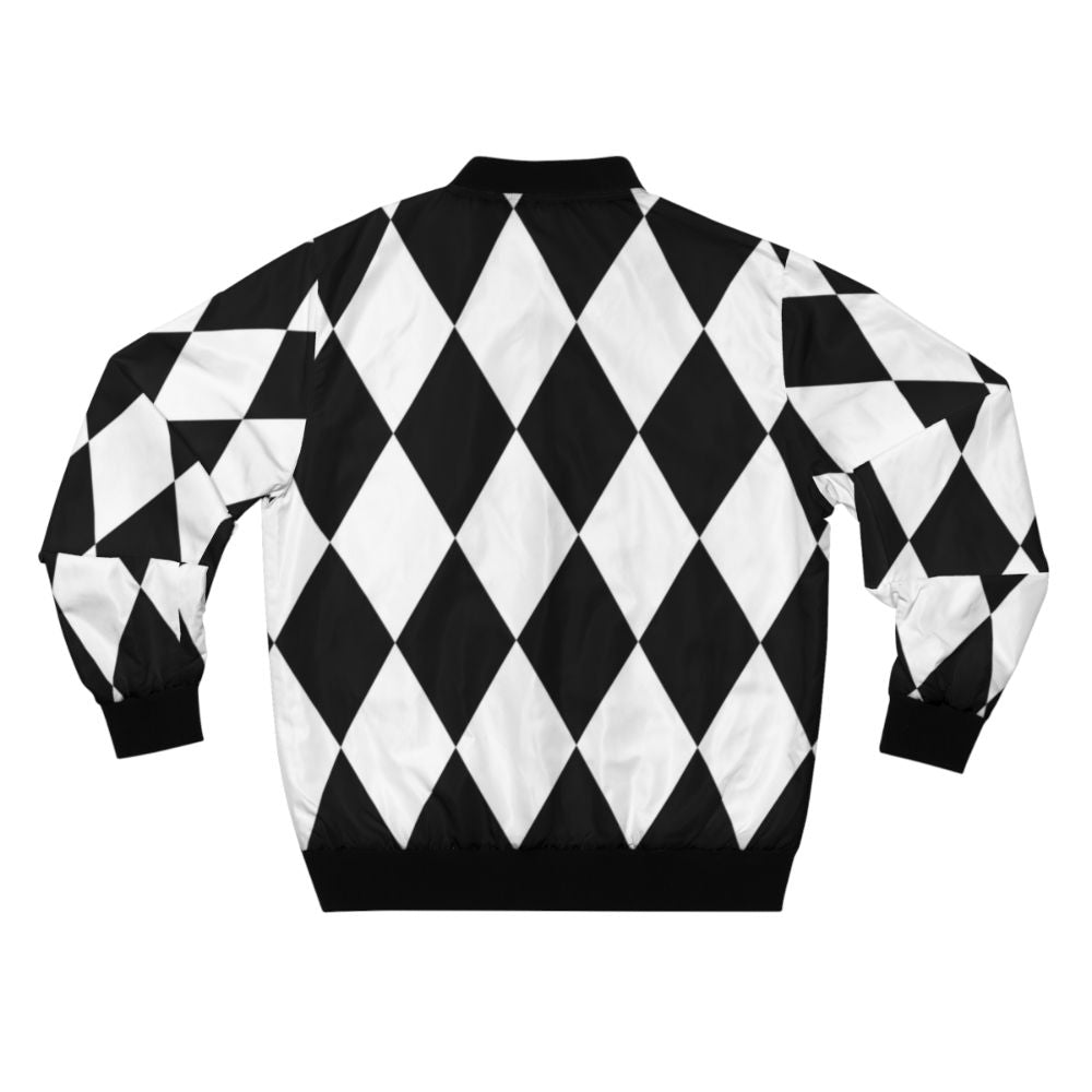 Harlequin diamonds bomber jacket in black and white monochrome pattern - Back