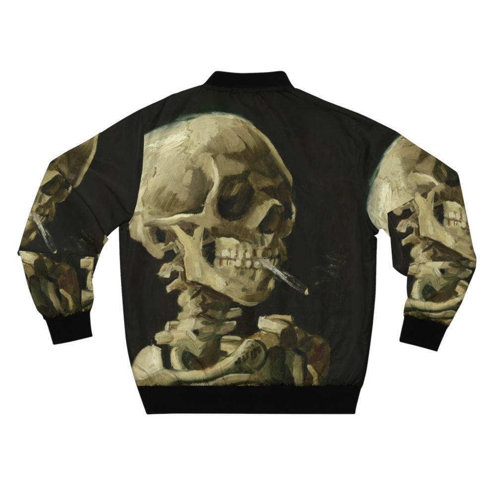 Vincent Van Gogh's famous painting 'Head of a Skeleton with a Burning Cigarette' featured on a high-quality bomber jacket. - Back