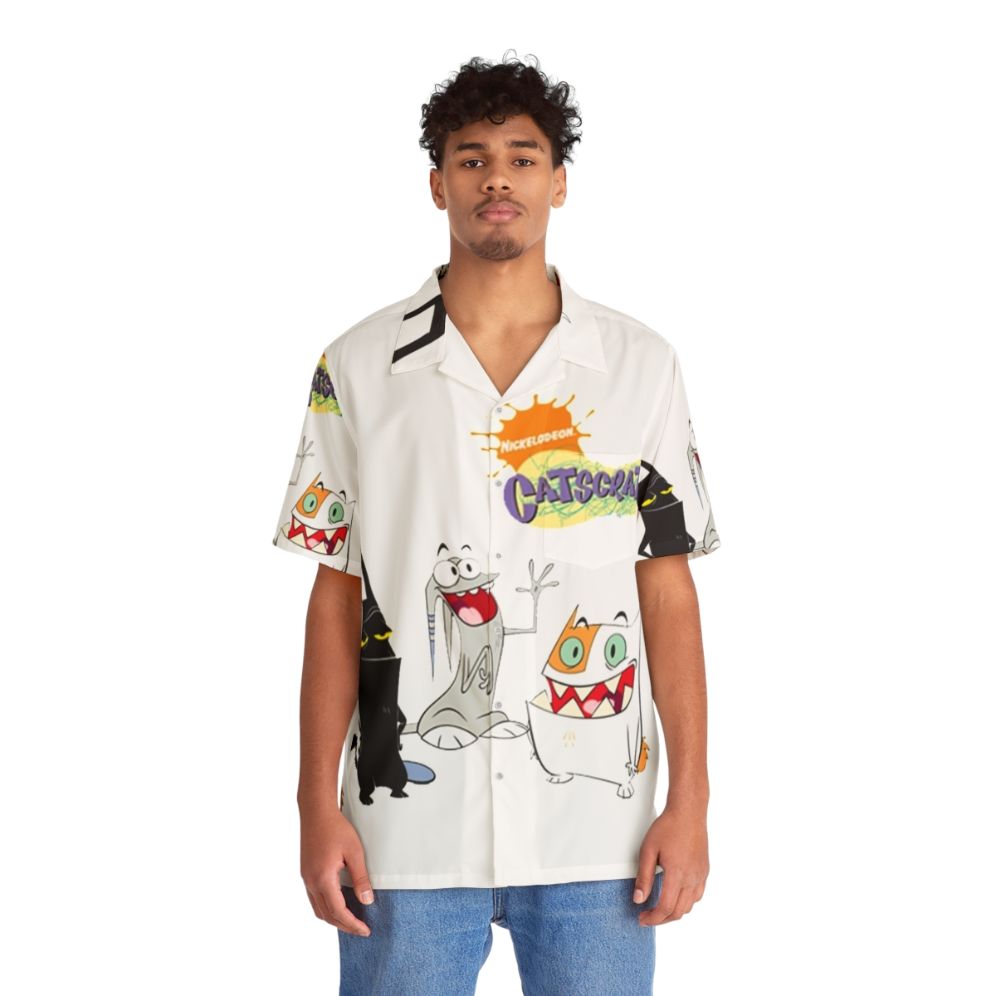 Catscratch Hawaiian Shirt featuring cartoon cat characters - People Front